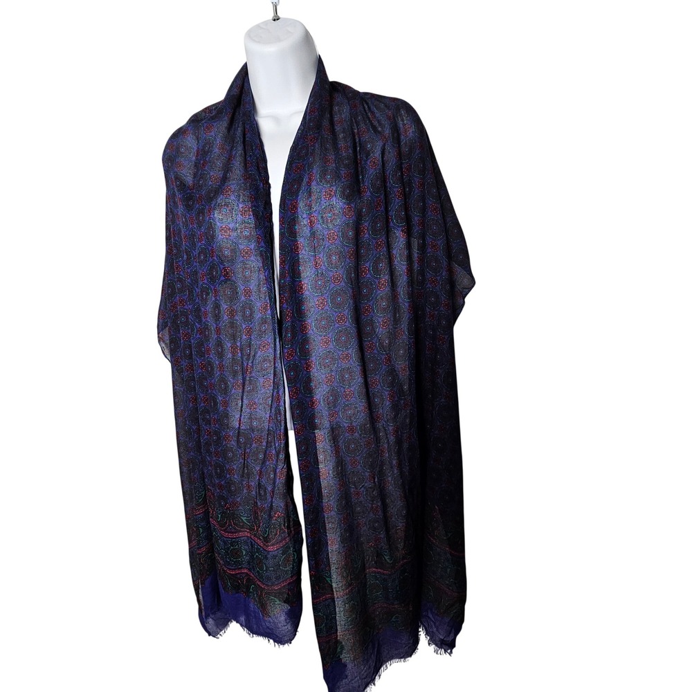 Talbots Womens Medallion Paisley Oblong Scarf OS Navy Purple Viscose Whimsigoth